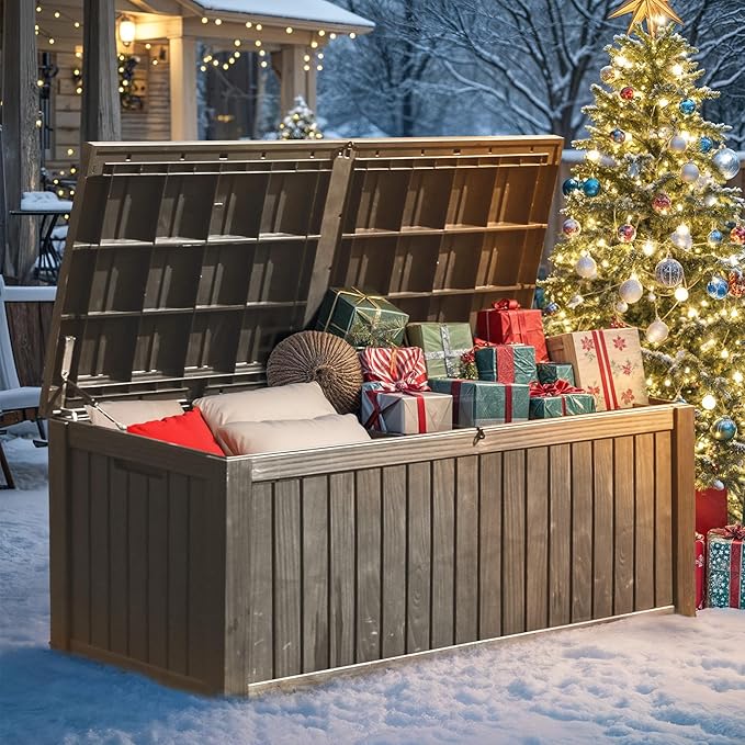 YITAHOME 150 Gallon Large Outdoor Storage XL Deck Box w/Divider for Patio Furniture,Outdoor Cushions, Garden Tools, Sports Equipment and Pool Supplies, Waterproof, Resin, Lockable, Taupe