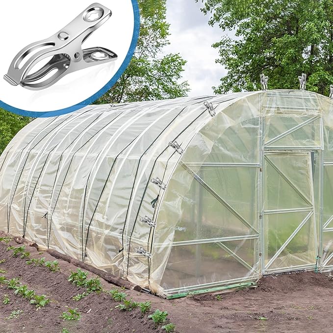120 Pcs Greenhouse Clips, Garden Clips for Netting, Stainless Steel Greenhouse Clamps, Have a Strong Grip to Hold Down The Shade Cloth or Plant Cover on Garden Hoops or Greenhouse Hoops