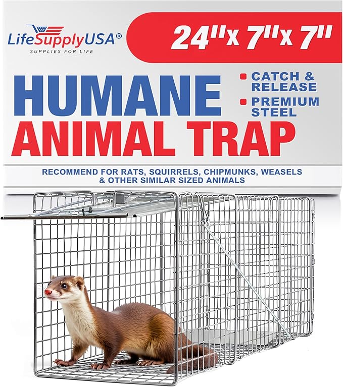 Heavy Duty Catch Release Medium Live Humane Animal Cage Trap for Rats, Squirrels, Chipmunks, Weasels and Other Similar Sized Animals 24x7x7