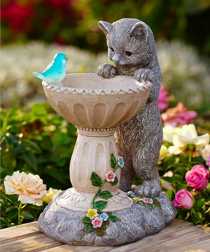 Nacome Cat Birdbath Garden Decor: Outdoor Statues Ornaments for Outside Decorations Yard Art Lawn Porch Patio Balcony - Birthday Gifts Choice for Mom Grandma Women Lover