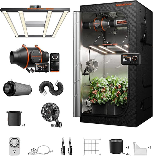 Spider Farmer G3000 Grow Tent Kit Complete 3x3x6ft, 300W Dimmable Bar Style LED Grow Lights 36"x36"x70" Tent Kit 4" Ventilation System with GGS Smart Controller 2025