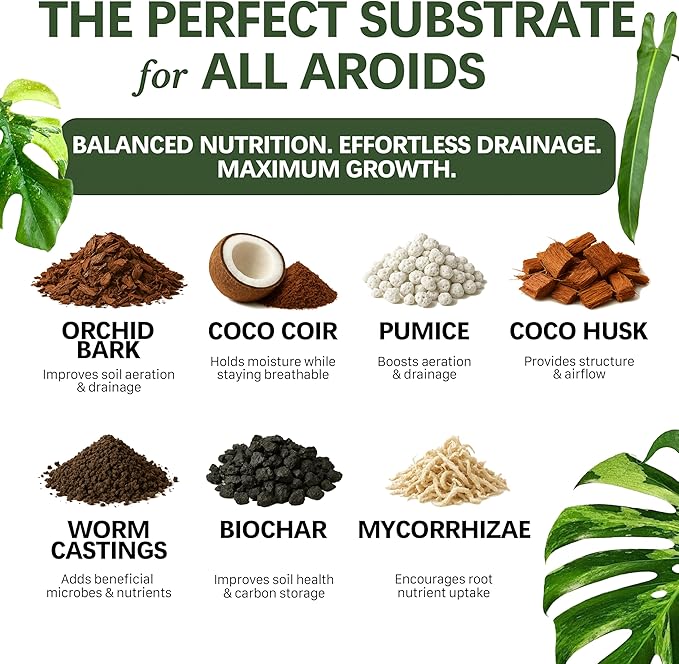 AROID Potting Mix/Premium Soil for Monstera, Philodendron, Alocasia, Anthurium – Chunky, Optimally Aerated Soil – Organic & Ready to Use – Supercharges Root and Foliage Growth (4 QTS)