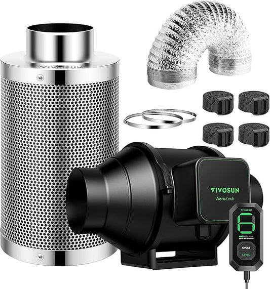 VIVOSUN Smart Air Filtration S4 Kit 4", AeroZesh S4 Inline Duct Fan with E12 Speed Controller, Carbon Filter & 8' Ducting, Cooling & Ventilation System for Grow Tents, Indoor Gardening, Hydroponics