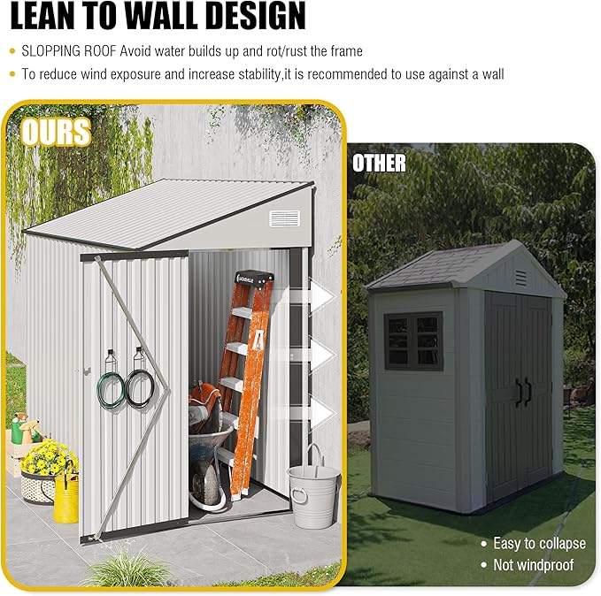 4×8 FT Outdoor Metal Storage Shed,Heavy-Duty Lean to Storage Shed with Lockable Single Side Hinge Door,Waterproof Metal Storage Tool House W/Sloping Roof,Air Vent&Protect Film,for Backyard,White