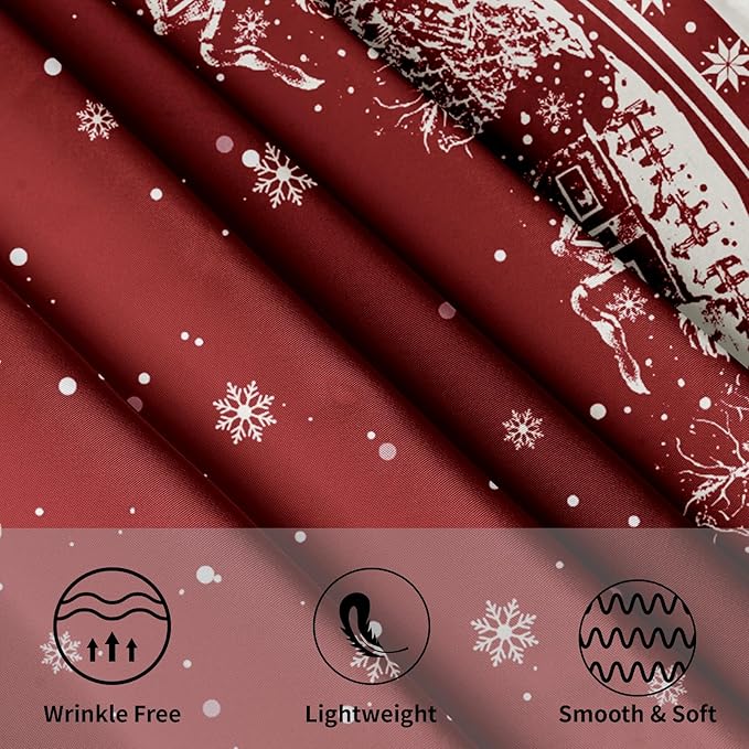 Giwawa Xmas Round Tablecloth 60 Inch, Farmhouse Red Snow House Snowflakes Holiday Washable Polyester Table Cover for Picnic Dinner Kitchen Winter Seasonal Party Tabletop Decoration