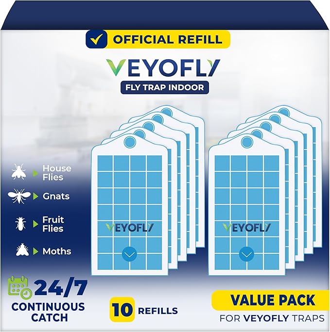 VEYOFLY Fruit Fly Traps for Indoors Refill, Gnat Traps for House, Fly Catcher, Fly Trap, Fly Trap, Plug in Catch for Fruit Flies, Moths, Gnats, Mosquito Trap (Pack of 10 Refills)