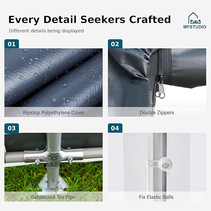 MFSTUDIO Outdoor Storage Sheds 6x10 ft, Portable Carport Shelter Garages Heavy Duty Canopy with Rolled up Zipper Doors, Outside Utility Shed Garage Tent for Motorcycle, Bicycles and Camping Tools