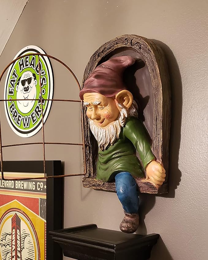 Gnome Tree Faces Decor Outdoor Statue, Whimsical Yard Art Decor Garden Fairy Sculpture for Fence Lawn Patio Porch Home, Tree Hugger Peeker 12 Inch Tall