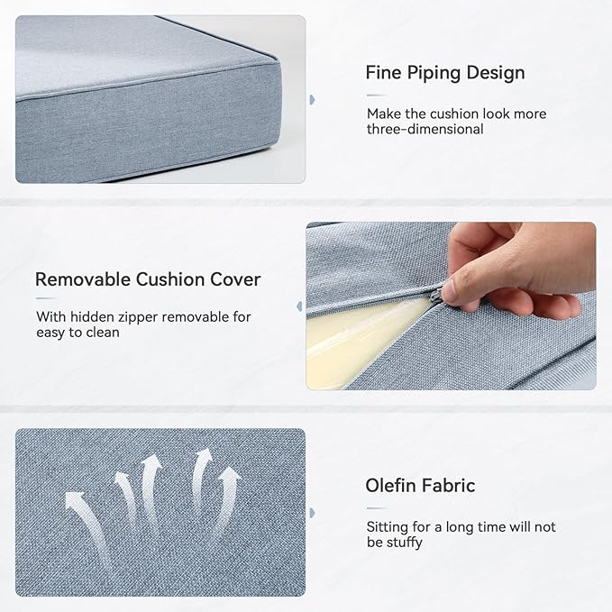 Luxury 6" Outdoor Cushions for Patio Furniture, 24x24x6 Thick Seat Cushion Set of 5, Fade Resistant Couch Chair Replacement Cushions High Density Wicker Chair Cushion w/Removable Cover Baby Blue