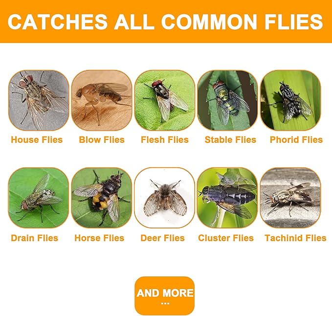 Reusable Fly Traps Outdoor Hanging with Natural Fly Bait Trap Refill, Reusable Fly Trap Fly Killer Outdoor Fly Catchers