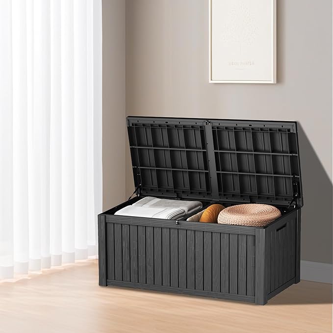 180GAL Black Versatile Outdoor Deck Box - Waterproof, SGS - Certified UV Resistant, Suitable for a Wide Range of Storage Needs from Patio Cushions to Garden Equipment, Simple to Assemble