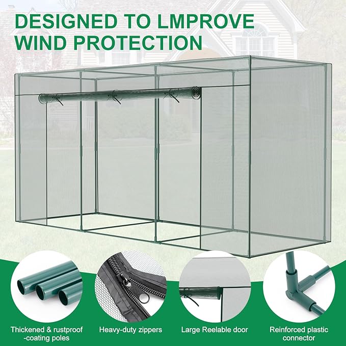 Crop Cages for Garden Plant, 11.8x3.9x6 Ft Plant Protection Tent with Zippered Door, Raised Bed Cover, Garden Bed Cover with Frame, Wind-Resistant Plant Cages for Outdoor Plants Vegetable Flower