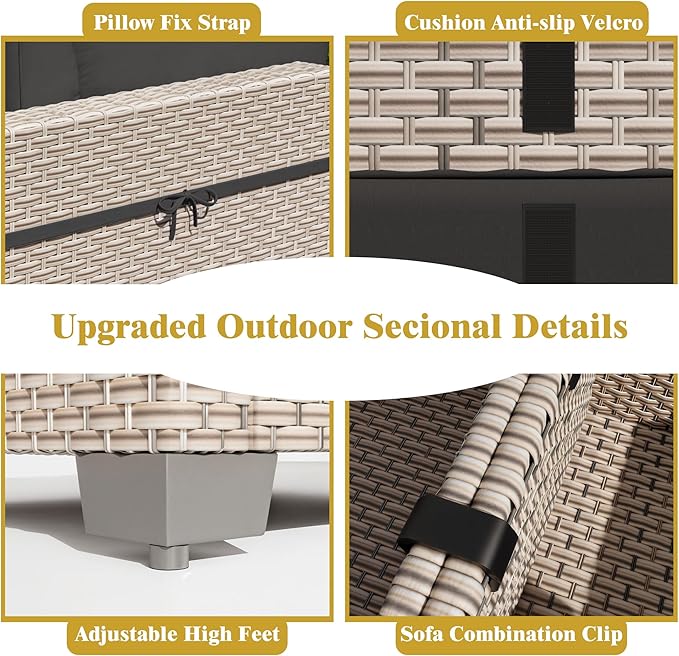 8 Pieces Patio Furniture Set with Fire Pit Table, Outdoor Sectional Wicker Sofa with Thick Cushions and Storage Coffee Table, Rattan Patio Conversation Sets, Black