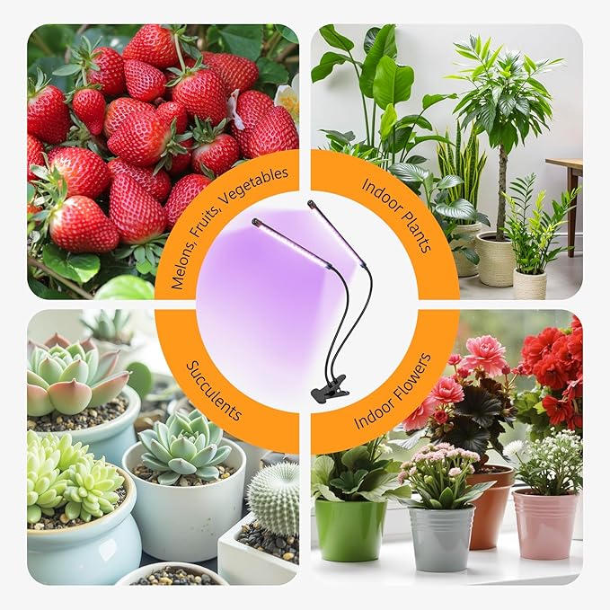 Desk Clip Grow Light for Indoor Plants,Red Blue Spectrum Plant Growing Lamp with 3 Modes,10-Level Dimmable,Auto ON & Off Switch,3/9/12H Timer,Adjustable Gooseneck,Desktop Table Lights for Growth
