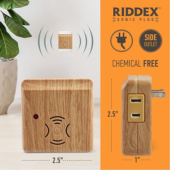 Riddex Sonic Plus Ultrasonic Pest Repeller, Plug in with Outlets for Indoor Use - Insect Repellent - Bug Repellents for Home Defense - Protect Against Rodents and Insects (3 Pack Wood)