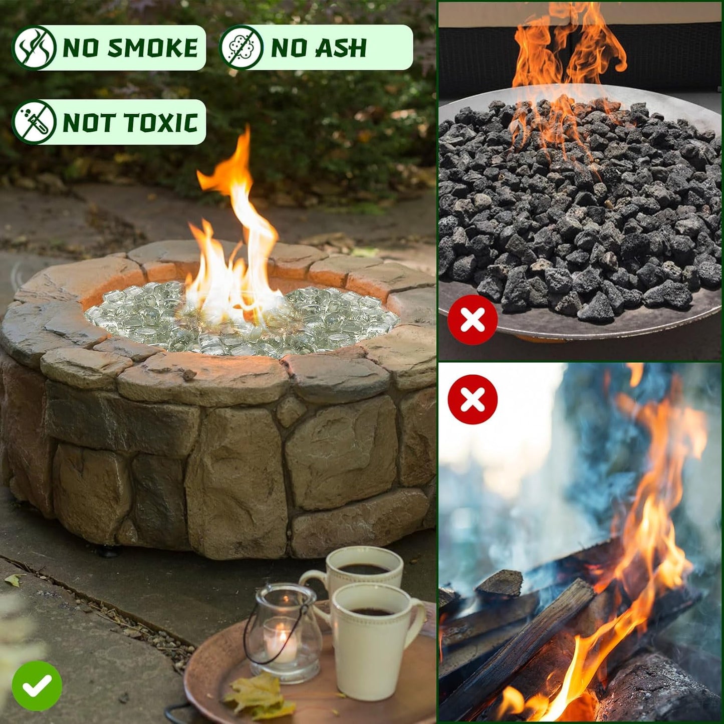 Clear Fire Pit Glass Cube, Tempered Glass Bead for Fireplace, Firepit Table Indoor or Outdoor, Propane and Natural Gas, 10 Pounds Fire Rocks, Heat Resistant, No Poping, Crystal Reflective