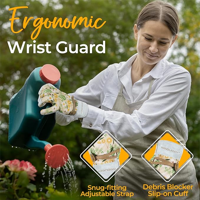 HANDLANDY Gardening Gloves for Women, Breathable Ladies Leather Garden Yard Gloves Best Gift for Gardeners