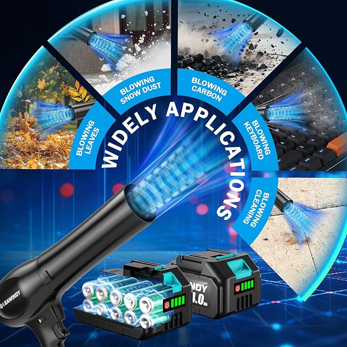 Cordless Leaf Blower with Extended Nozzle, 6 Speed Modes Turbo Jet Blower for Drying, Leaf Blower Cordless with 4.0AH Battery and Charger, Handheld Mini Leaf Blowers for Lawn Care, Patio, Car, Garage