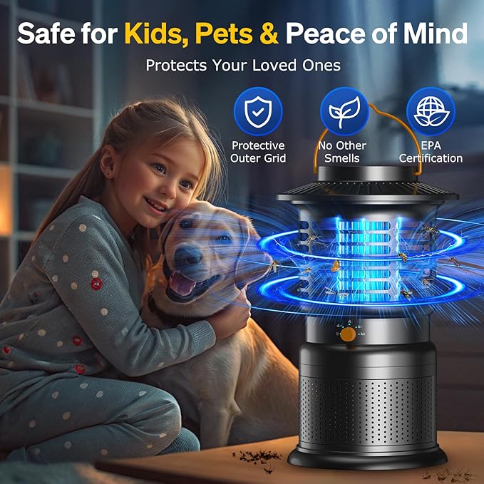 2-in-1 Bug Zapper Outdoor with Fan Suction, Effective Mosquito Trap & Insect Zapper, 10000mAh Rechargeable Fly Zappers for Indoor & Outdoor, IPX5 Waterproof