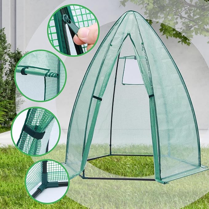 Portable Plant Protector from Animals, Ohuhu Greenhouse for Outsides with Durable PE Cover, Heavy Duty Green House with Zippered Door Mesh Window for Vegetables Flowers Fruits Herbs, 63x54x71 Inch
