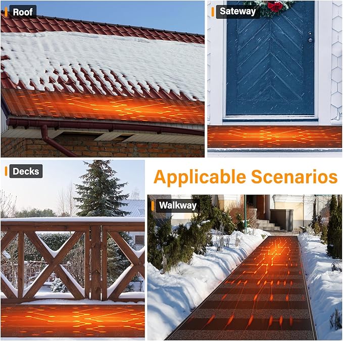 Snow Melting Mats,13in x 10FT Heated Outdoor Pad for Winter Snow Removal, No-Slip Ice Melting Mats for Proof and Sidewalks