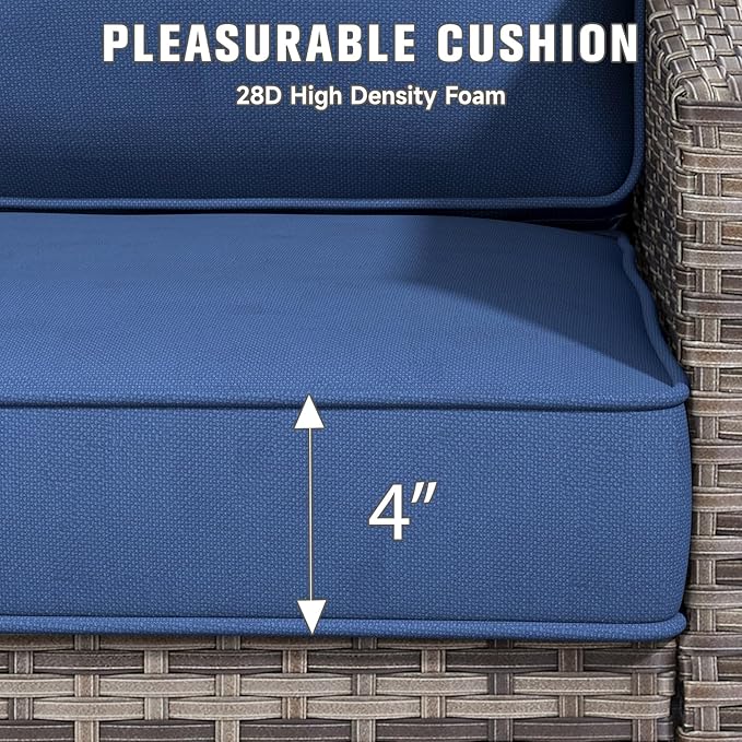 Outdoor Chair Cushions 23" x 24" x 4", Patio Deep Seat Replacement Cushions Set with Zippered Removable Cover, Weather-Resistant Olefin Fabric for Garden Chair Sofa Couch, Set of 2, Blue