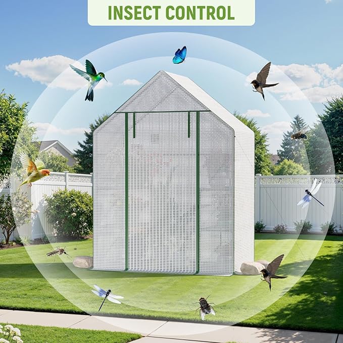 Portable Greenhouse for Outdoor, Small Greenhouses with Durable PE Cover, Walk in Greenhouse with Shelves Stands, White
