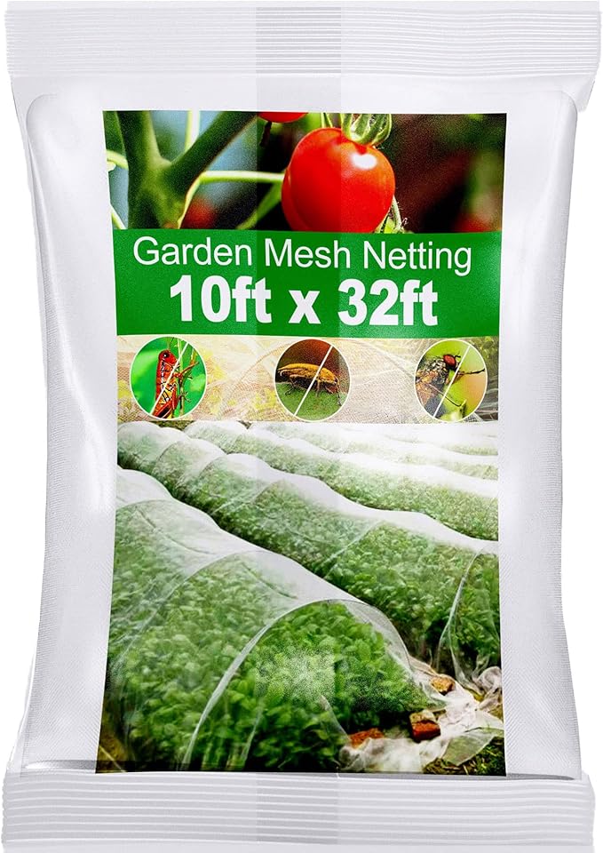 Wohohoho Garden Insect Mesh Netting 10ft x 32ft (3m x 10m), 1mm Ultra Fine Plant Covers for Garden Protection. Mosquito Net Pest Barrier for Vegetables Fruits Greenhouse Row Cover Raised Bed Barrier