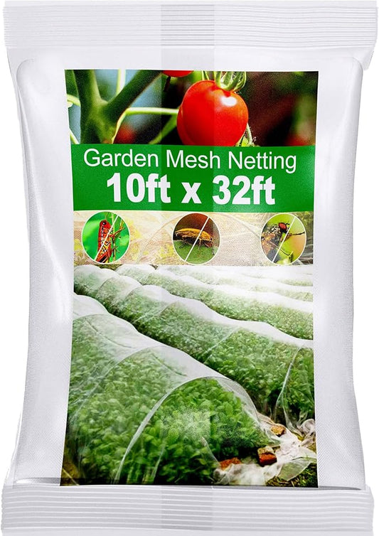 Wohohoho Garden Insect Mesh Netting 10ft x 32ft (3m x 10m), 1mm Ultra Fine Plant Covers for Garden Protection. Mosquito Net Pest Barrier for Vegetables Fruits Greenhouse Row Cover Raised Bed Barrier