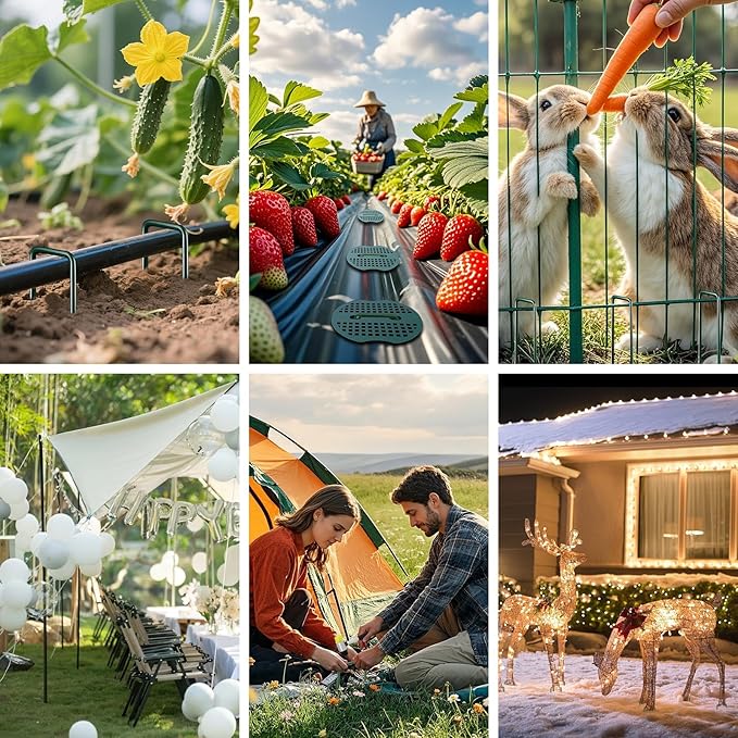 50pcs 6 Inch Green Artificial Turf Stakes Staples+50pcs Washers+Pick Hook+Rubber Mallet, 11 Gauge Landscape Staples, Galvanized Lawn Spikes Yard Ground Pin for Artificial Grass Weed Barrier Sod Fabric