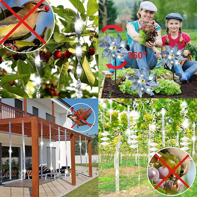 Bird Devices Outdoor Set, Bird Reflectors to Keep Birds, Bird Reflectors Shiny Wind Spinners, Reflective Pinwheels with Stakes, Keep Geese, Pigeon, Duck, Woodpecker Away