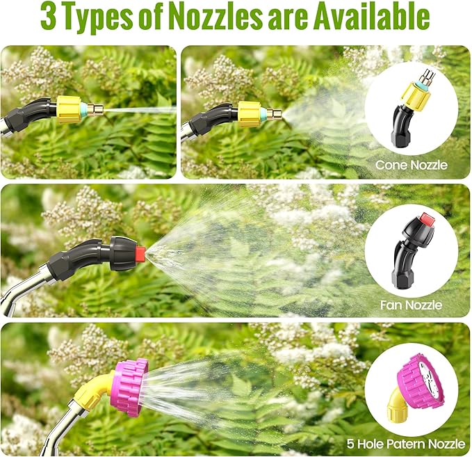 Sprayers in Lawn and Garden - 1.8 Gallon Battery Powered Sprayer with Pump, Telescopic Wand,Water Hose Nozzle - Portable Yard Sprayer for Weed Control, Fertilizing, Watering