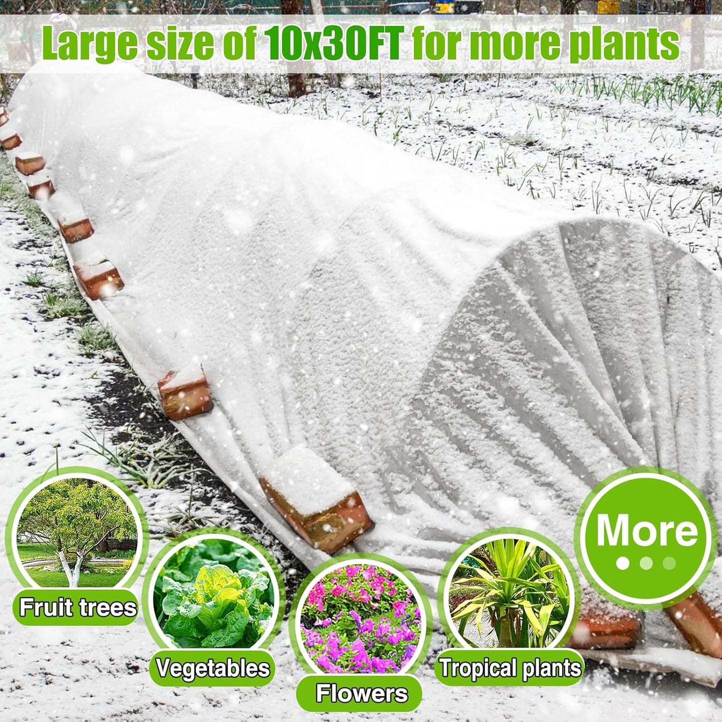 Alphatool Plant Covers Freeze Protection - 10 ft x 30 ft Frost Cloths Blankets for Outdoor Plants, 1.0oz/yd² Non-Woven Fabric Floating Row Cover, Thick Garden Covers for Raised Beds