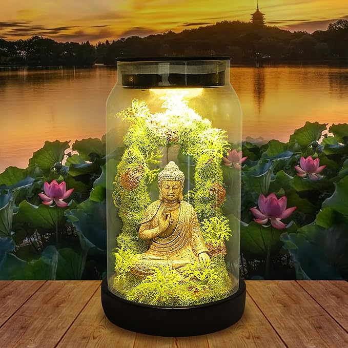 Solar Garden Buddha Statue Outdoor - 9.8'' 15 LED Solar Lights Garden Decor Lucky Zen Unique Birthday Gifts for Women Mom Grandma, Sitting Meditating Figurine Housewarming Gifts for Patio Lawn Yard