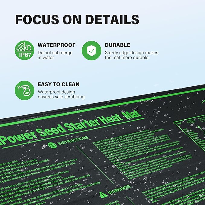 iPower 10" x 20" Durable Waterproof Seeding Heat Mat with Digital Thermometer for Providing Reliable Warmth for Indoor hydroponic Plant Germination