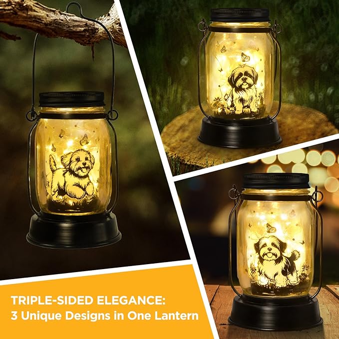 kyoryuger Maltese Dog Gifts for Women/Men Maltese Solar Lanterns Birthday Dog Lovers Lantern Pet Loss Dog Memorial Lights Solar Garden Decoration for Yard, Patio,Backyard,Porch Torches Light