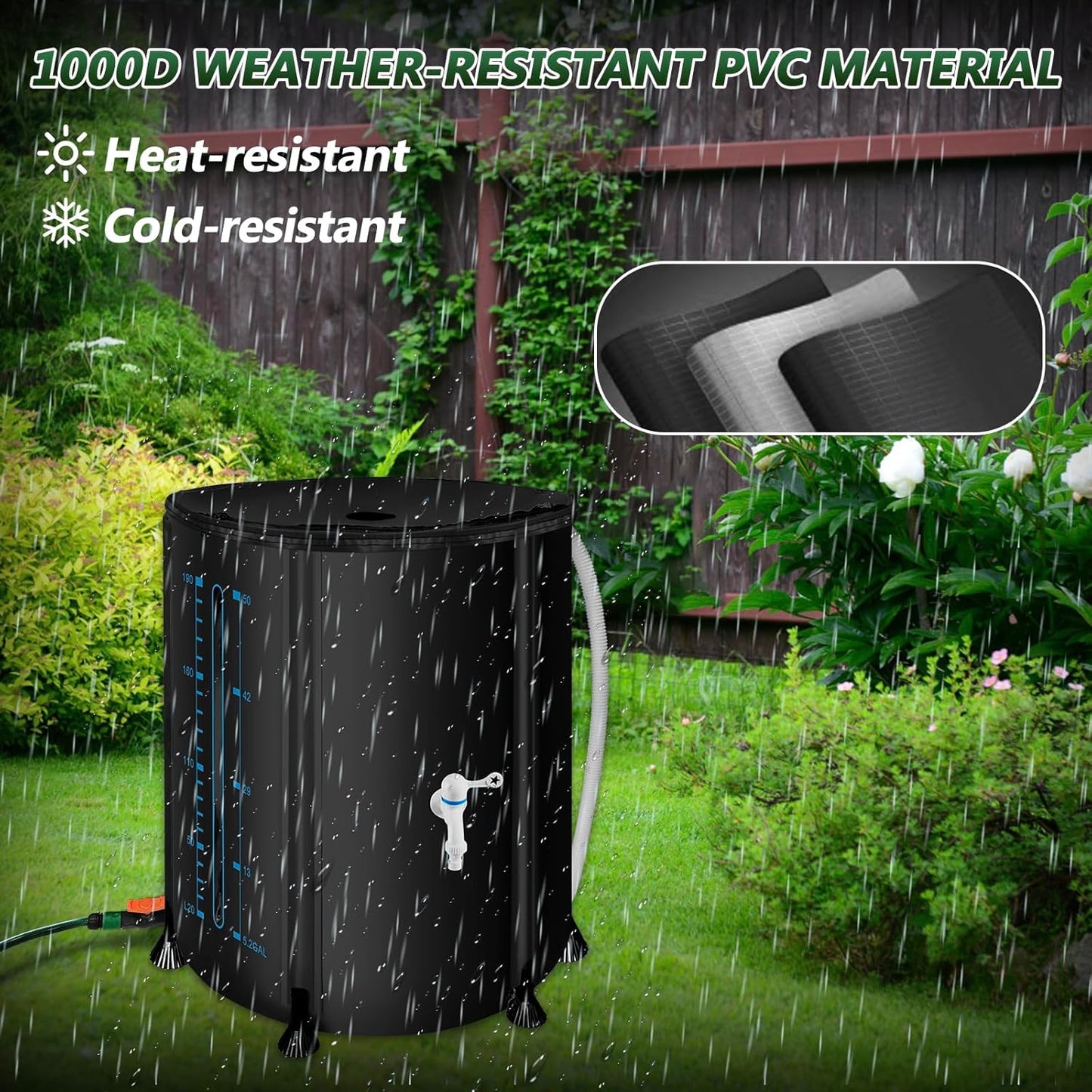Collapsible Rain Barrel, 53 Gallon/200 L Portable Rain Water Collection Barrel, PVC Rainwater Collection System with Spigotst, Water Barrel with Bucket for Garden Water Catcher (Black, 53 Gallon)
