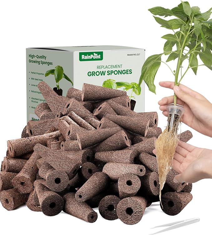 RAINPOINT 60pcs Grow Sponges for Hydroponics, Replacement Root Growth Sponges Compatible with All Indoor Gardening Systems, Seed Starter Pods for Hydroponic Indoor Garden System
