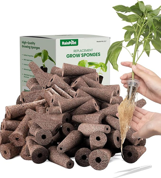 RAINPOINT 60pcs Grow Sponges for Hydroponics, Replacement Root Growth Sponges Compatible with All Indoor Gardening Systems, Seed Starter Pods for Hydroponic Indoor Garden System