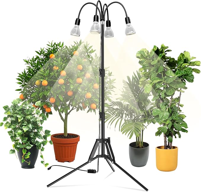 SANSI Upgraded 120W Grow Light with Adjustable Tripod Stand, 5000K 660nm Full Spectrum 900W Equiv. LED Floor Plant Light for Indoor Plants, Grow Lamp with Replaceable Bulbs for High PPFD Growing