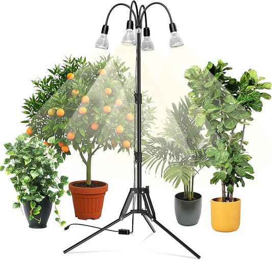 SANSI Upgraded 120W Grow Light with Adjustable Tripod Stand, 5000K 660nm Full Spectrum 900W Equiv. LED Floor Plant Light for Indoor Plants, Grow Lamp with Replaceable Bulbs for High PPFD Growing