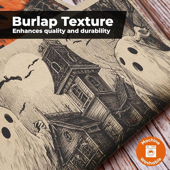 Halloween Garden Flag 12x18 Double Sided – Happy Halloween Flag for Outside, Spooky Ghosts, Pumpkins & Haunted House Yard Flag Decor for Fall Outdoor Display