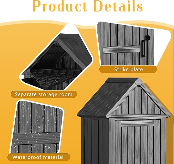 Storage Shed Outdoor Lockable,Waterproof Resin Garden Tool Shed, Heavy-Duty Weather-Resistant Cabinet for Patio, Backyard, or Garage (Black)