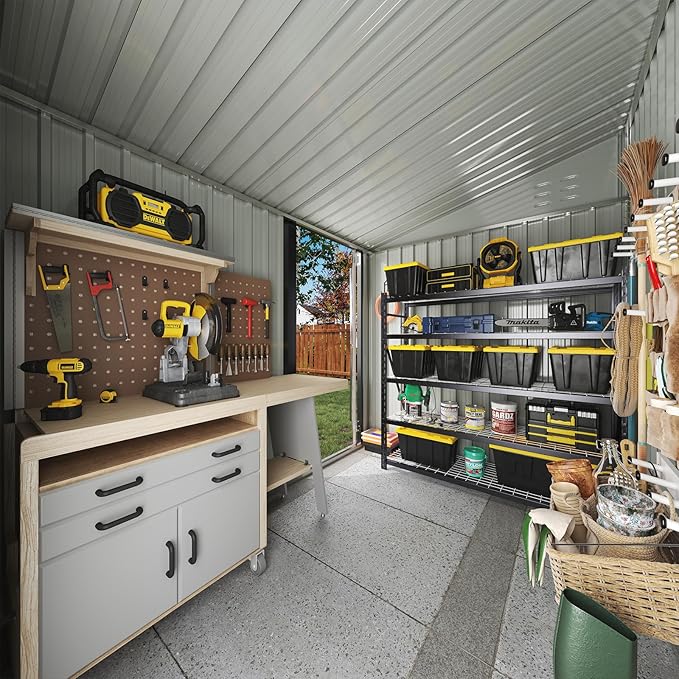 6'x4' Lean to Shed Galvanized Steel Storage Sheds with Side Door Waterproof Utility Shed with Sloped Roof for Mower, Bike, Garden Tools (Brown)