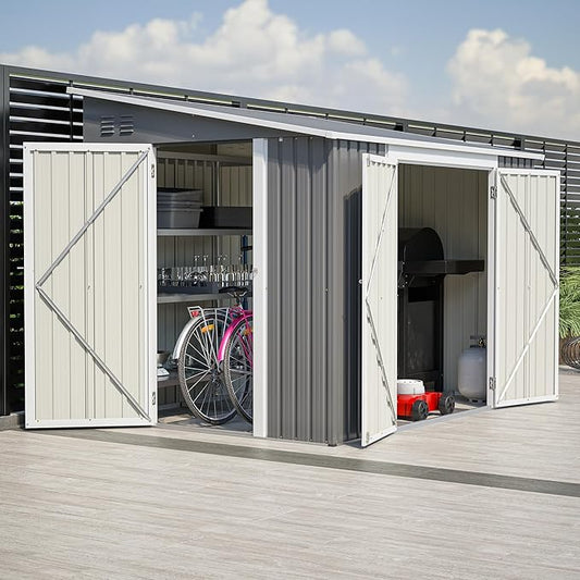 8x6 FT Outdoor Storage Shed with Reversible Door Installation, Heavy Duty Outdoor Shed w/Reinforced Floor Fram and Lockable Door, Garden Tool Storage Cabinet for Backyard Patio Lawn, Gray