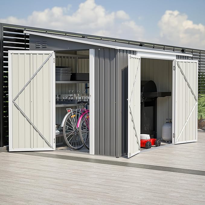 8x6FT Outdoor Storage Shed with Floor & 2 Lockable Doors,Metal Tool House W/ 2 Air Vents & Slpoed Roof,All Weather Waterproof Heavy Duty Stroage Unit for Backyard,Patio,Lawn,Garden,Gray