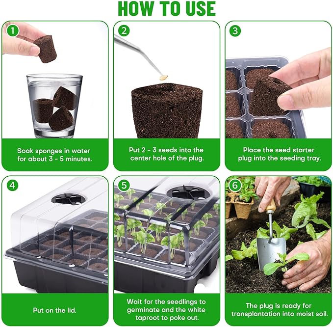 40 Pcs Grow Sponges with Tray, Starter Plugs for Seeds or Cuttings, Great for Soil, Tray or Planting Pods Plant Rooter, Promotes Herbs, Vegetables and Flowers Growth