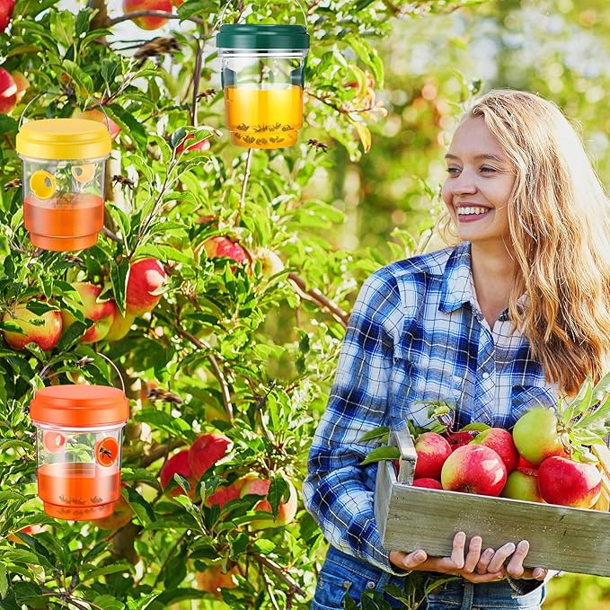 Qualirey 3 Pcs Wasp Traps for Outdoors Wasp Killer Hanging Bee Traps Reusable Fly Bee Killer for Indoor Outdoor Patio Garden Home (Yellow,Green,Orange)