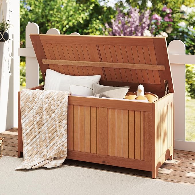 Tangkula 58 Gallon Wood Outdoor Storage Box, 3-in-1 Patio Storage Bench with Flip Top for Cushions, Pool Supplies, Gardening Tools, Outdoor Deck Box for Garden, Backyard, Poolside