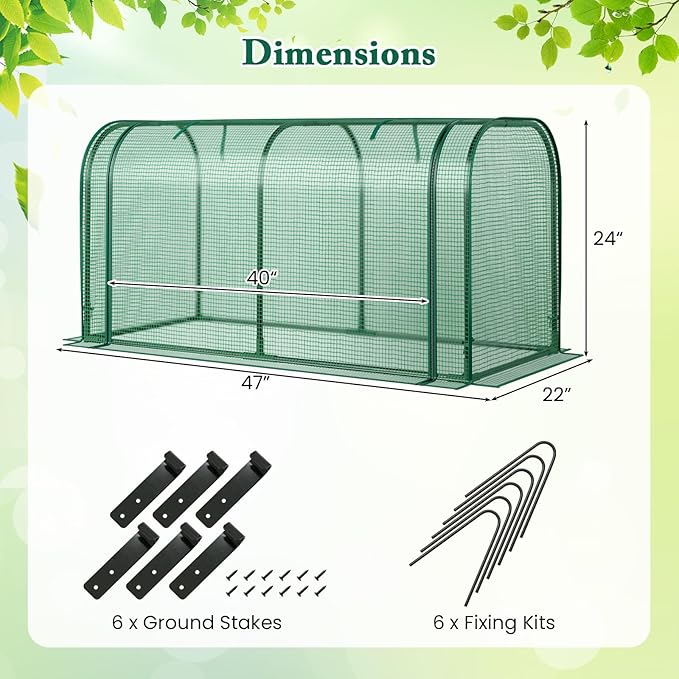 Mini Greenhouse, 47" x 22" x 24" Portable Greenhouse with Roll-Up Door, Ground Stakes, Metal Frame, Waterproof & Sun-Protective PE Cover, Small Green House for Outdoors & Indoors (Green)